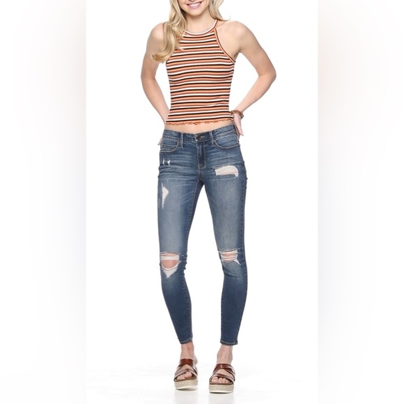 Mudd Orange and White Ribbed High Neck Sleeveless Tank Top S - Picture 2 of 12